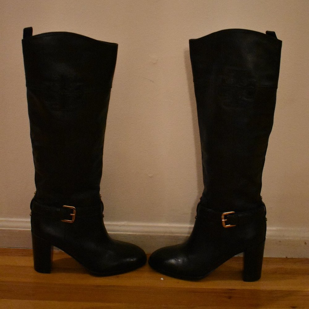 Tory Burch Black Leather High Heels Boots Size 5 - Picture 2 of 8